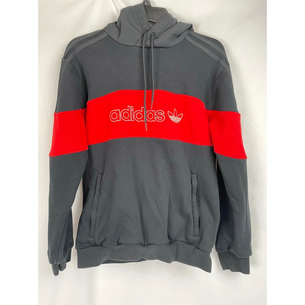 Adidas‎ Hoodie Medium Black Red Stripe Pullover Sweatshirt Spell Out Trefoil